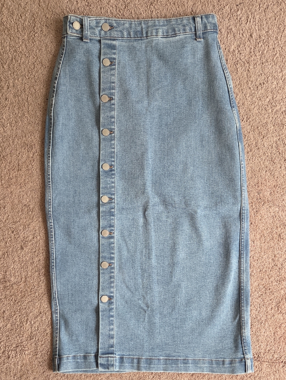 Oat New York Light Wash Denim Midi Skirt